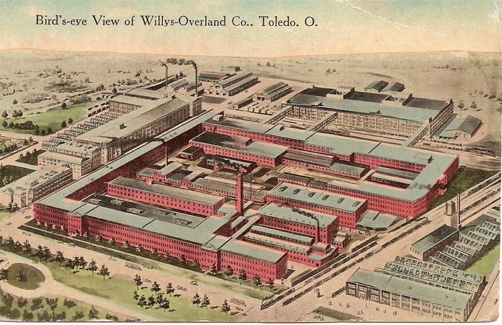 Aerial postcard view of the Willys-Overland factory in Toledo