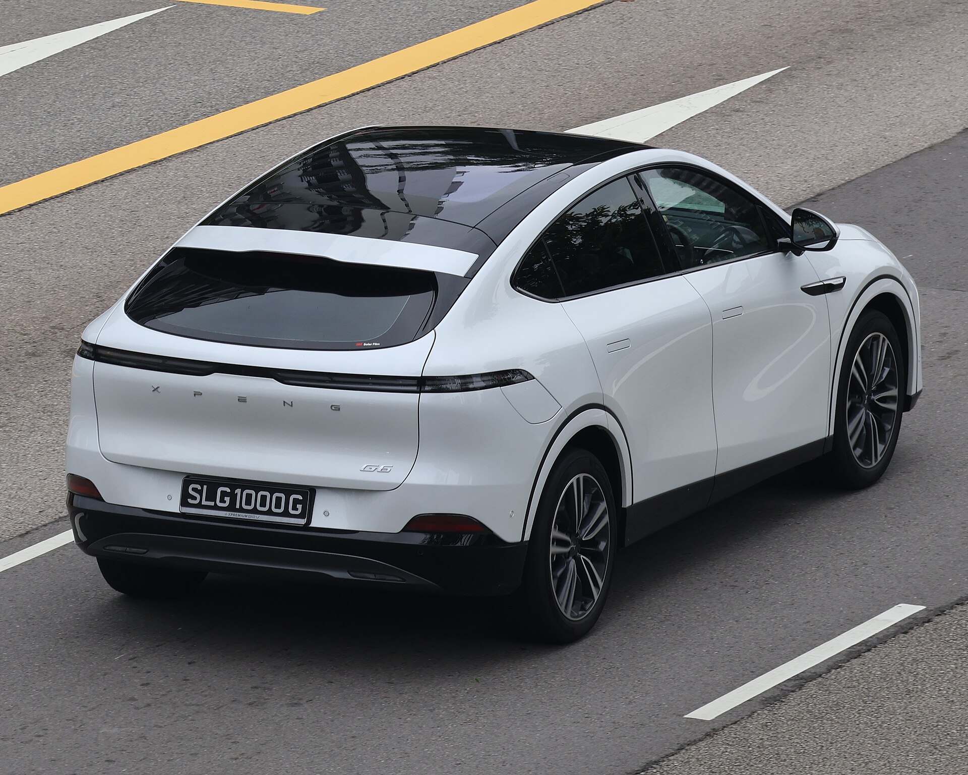 XPeng G6, rear view on a street in Singapore